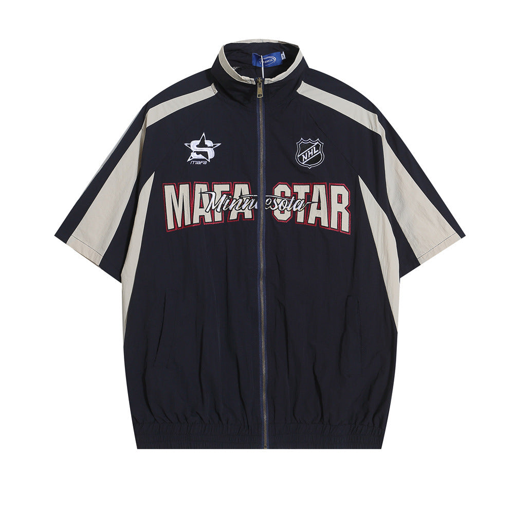 Fashion Contrast Stitching Short Sleeves Shirt Men