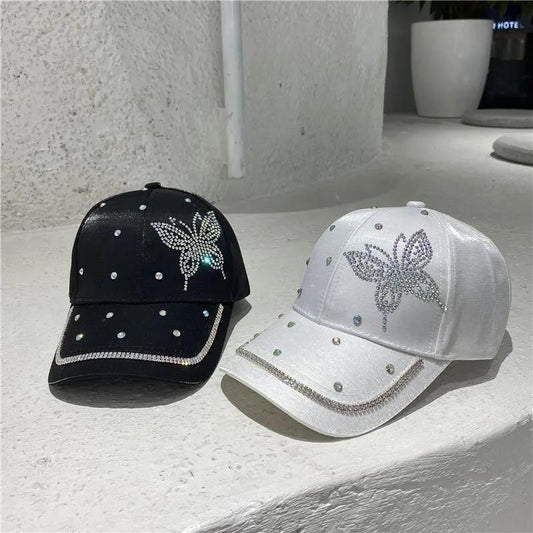 New Women's Rhinestone Butterfly Mercerized Baseball Hat Fashion