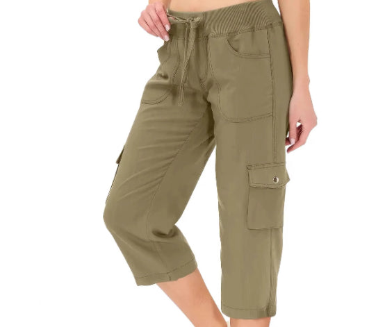 Women's Solid Color Drawstring Fitness Running Cropped Pants