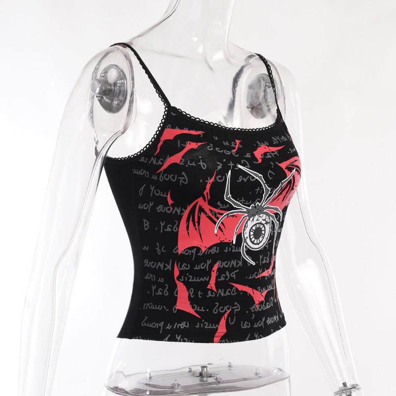 Spider Print Sexy Slim Waist Spice Girl Halter Top