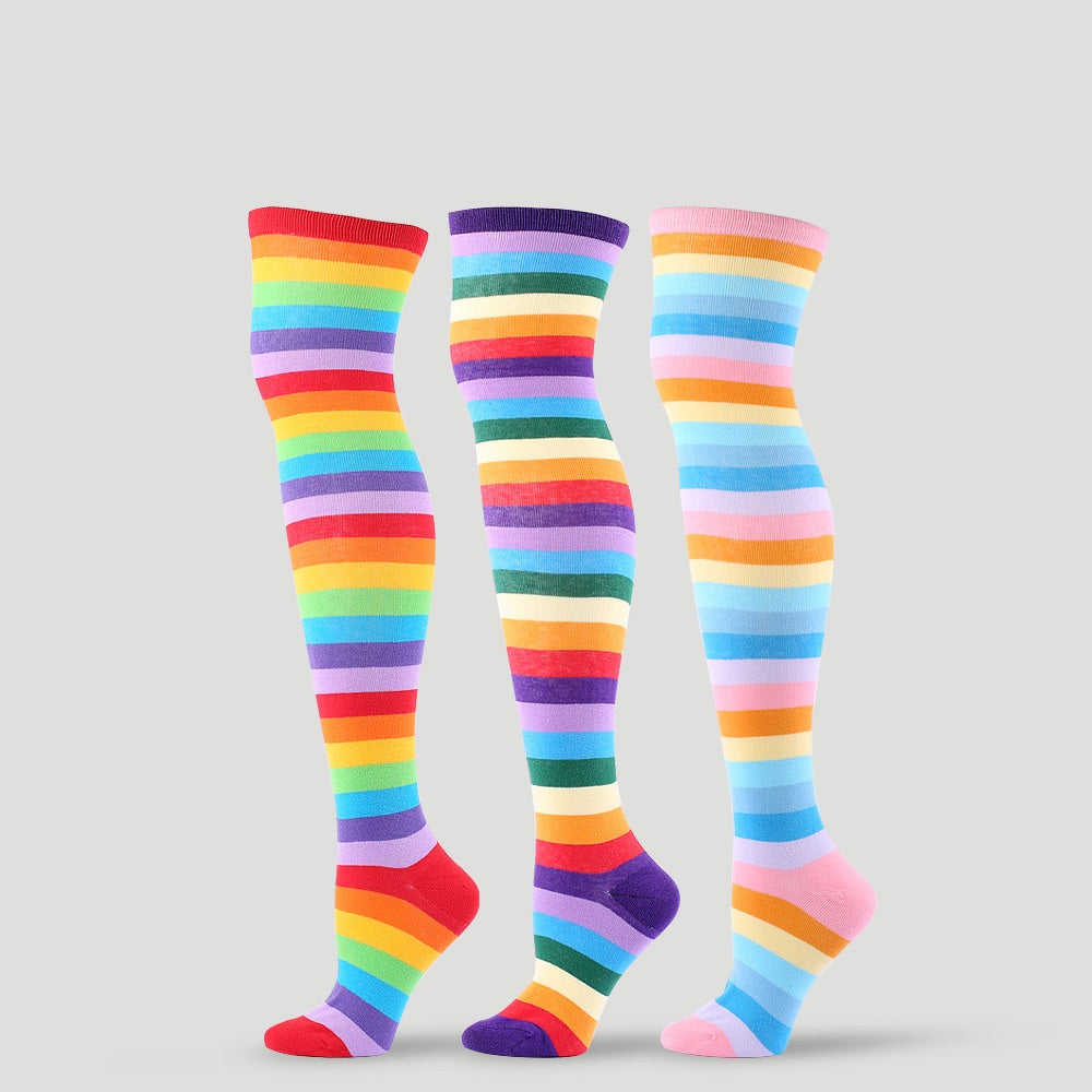 Festival Party Over The Knee Colorful Stripes Stockings