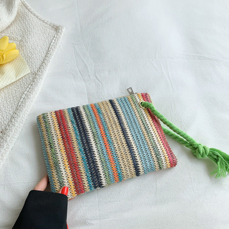 Colorful Striped Hand Holding Women's Woven Envelope Bag