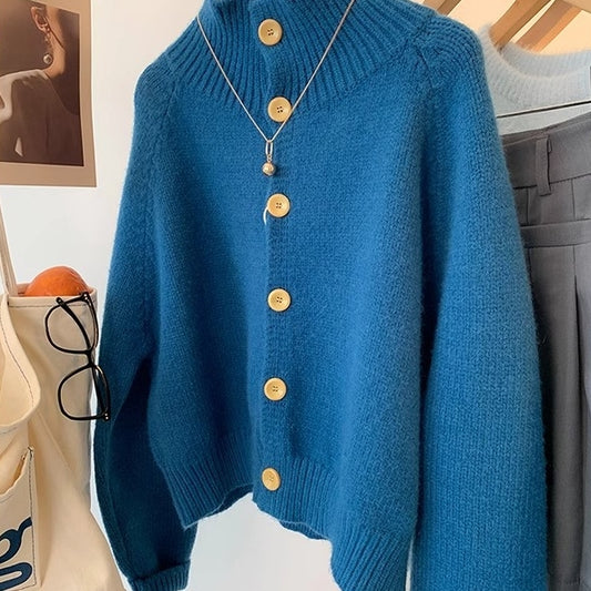 High Collar Soft Glutinous Cropped Sweater Coat