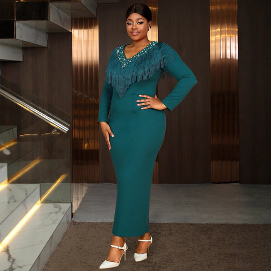 Plus-size Womens Tassel And Beaded Dress