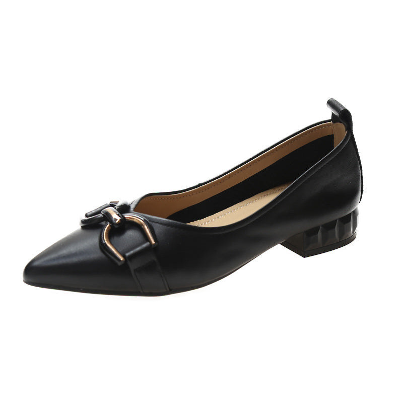 Leather All-match Metal Buckle Summer Flat With Shallow Pointed Toe