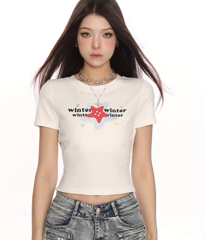 XINGX Printed Shoulder Short Sleeve