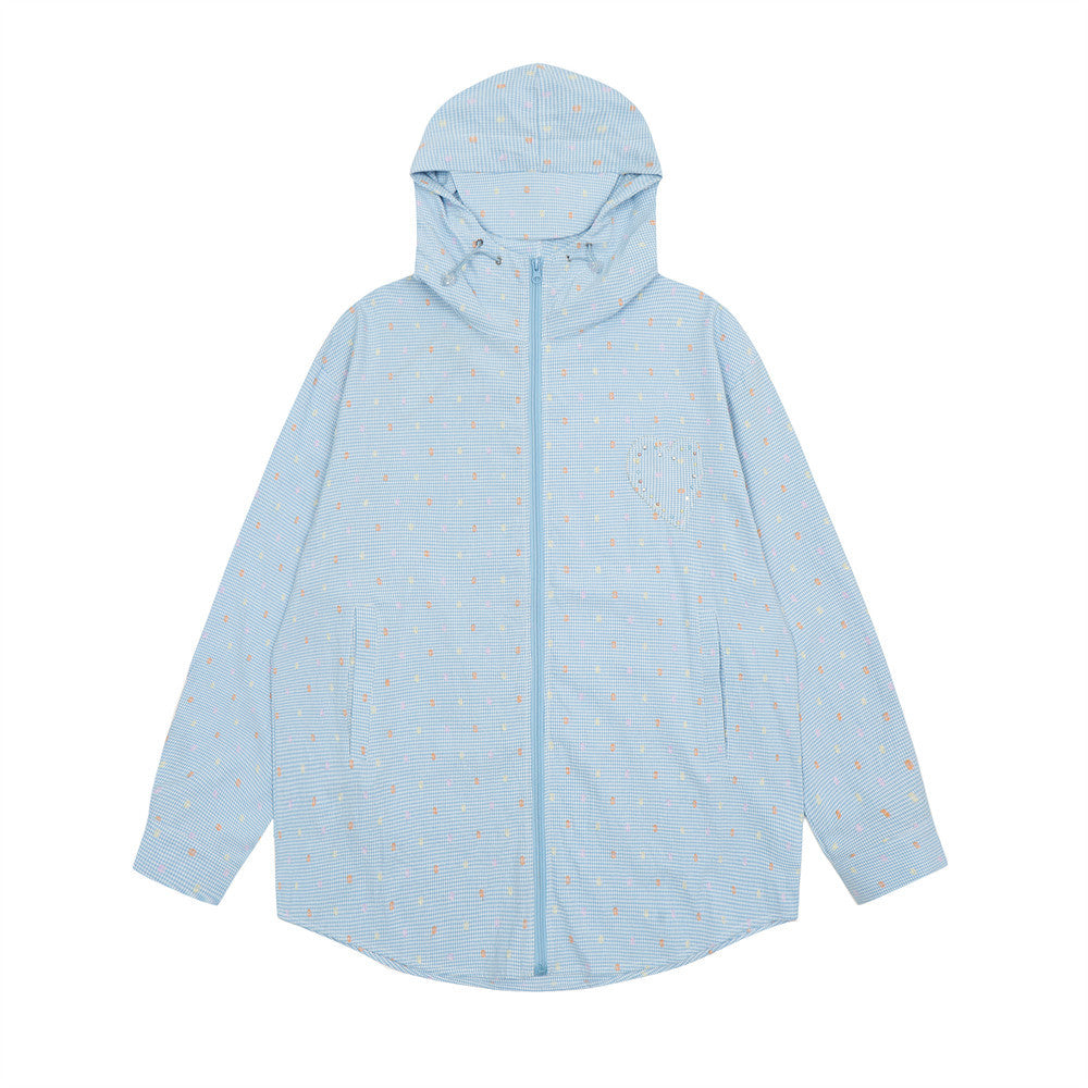 Men's Love Polka Dot Fine Plaid Long Sleeve Hooded Shirt