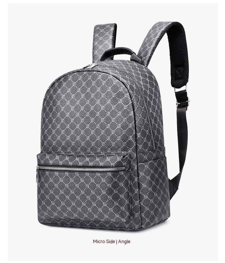 European And American Large-capacity Retro Men's And Women's Business Casual Leather Printed Backpack