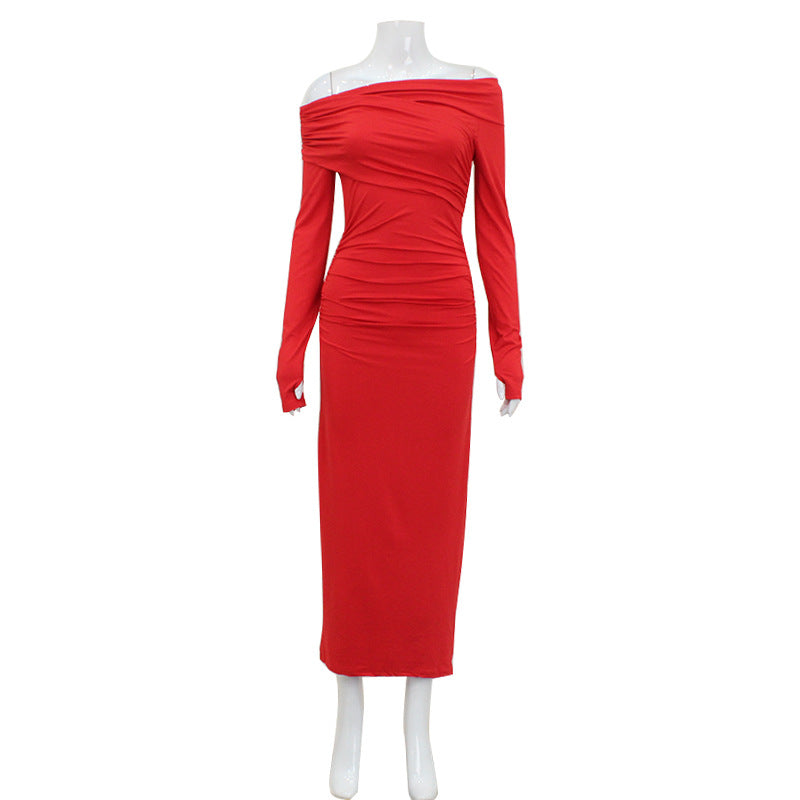 Elegant Vintage Off-shoulder Long-sleeve Dress