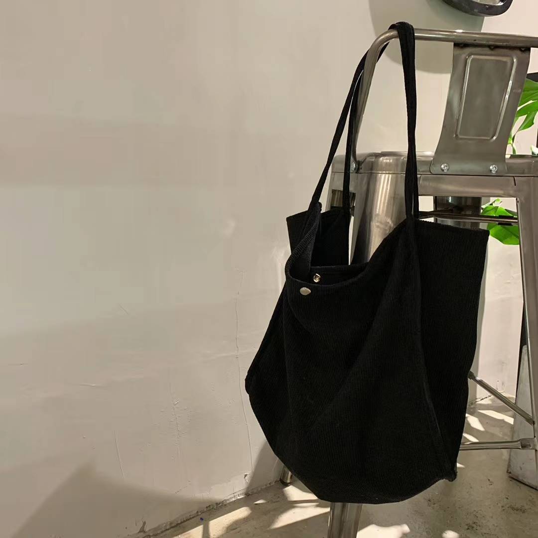 Retro Corduroy Open Mouth Large Capacity Student Tote Bag