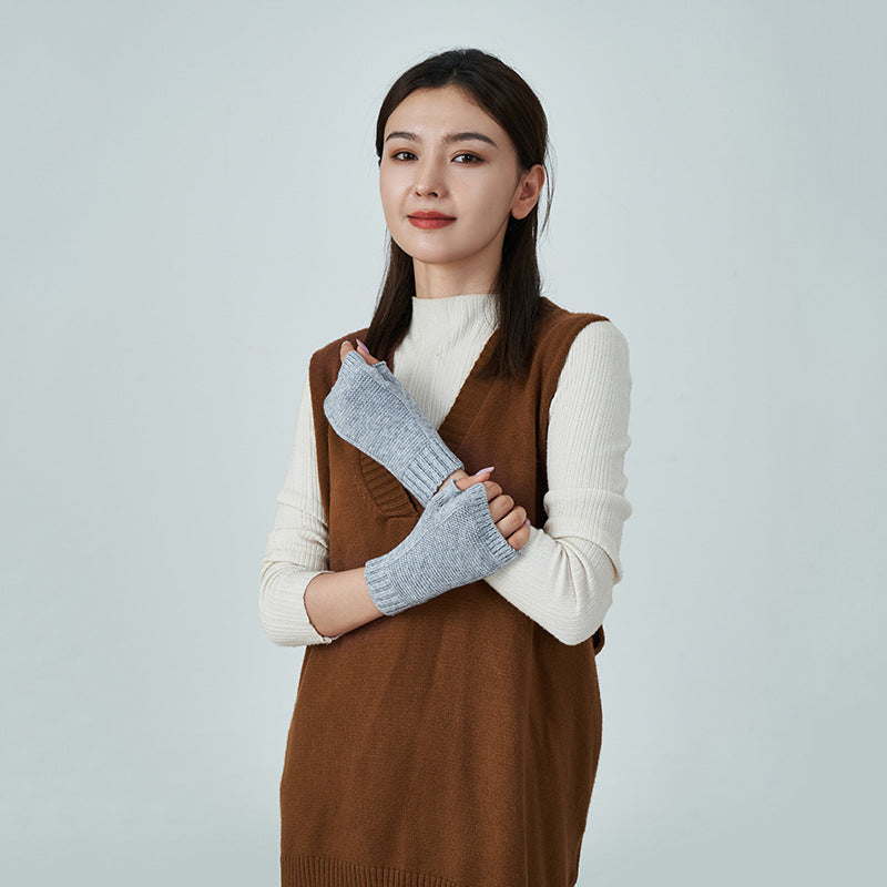 Wool Thread Warm Half Finger Gloves