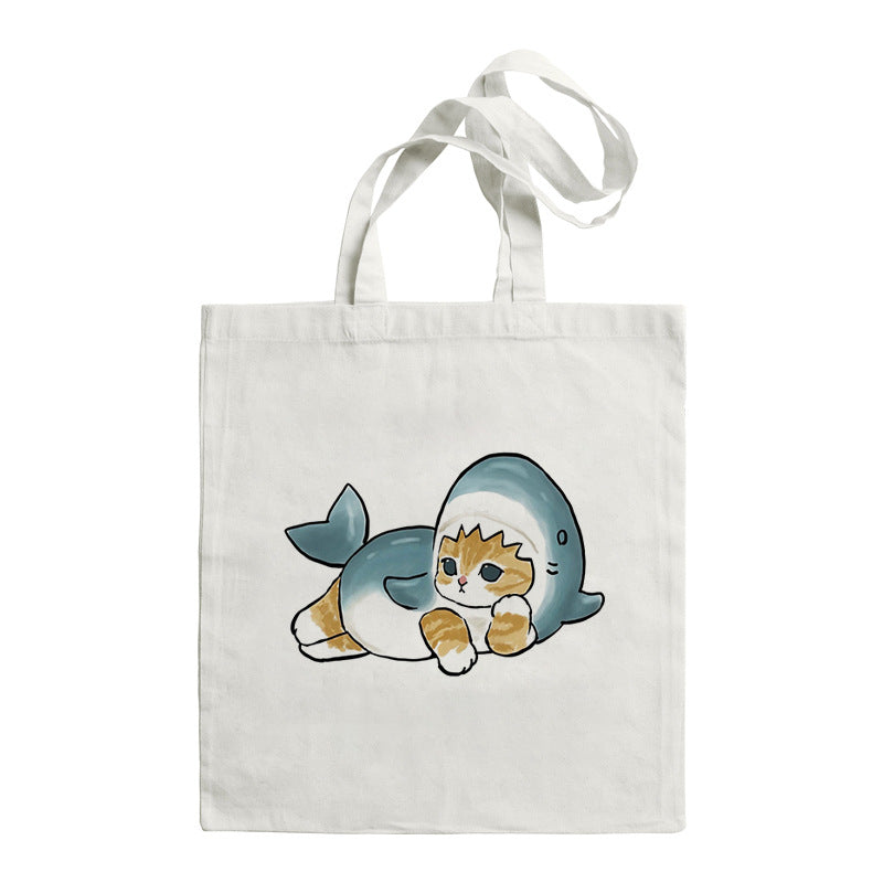 Shark Cat Printed Canvas Bag Shoulder
