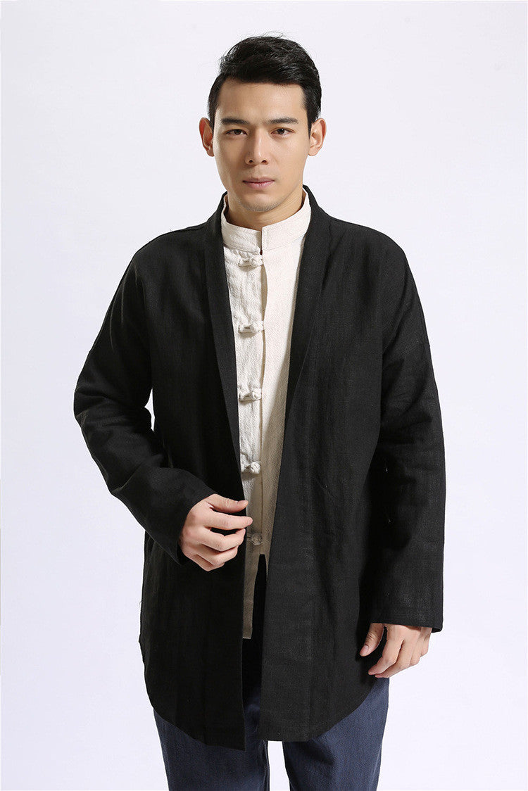 Clothing Linen Mid-length Jacket Lapel Solid Color Chinese Hanfu Windbreaker
