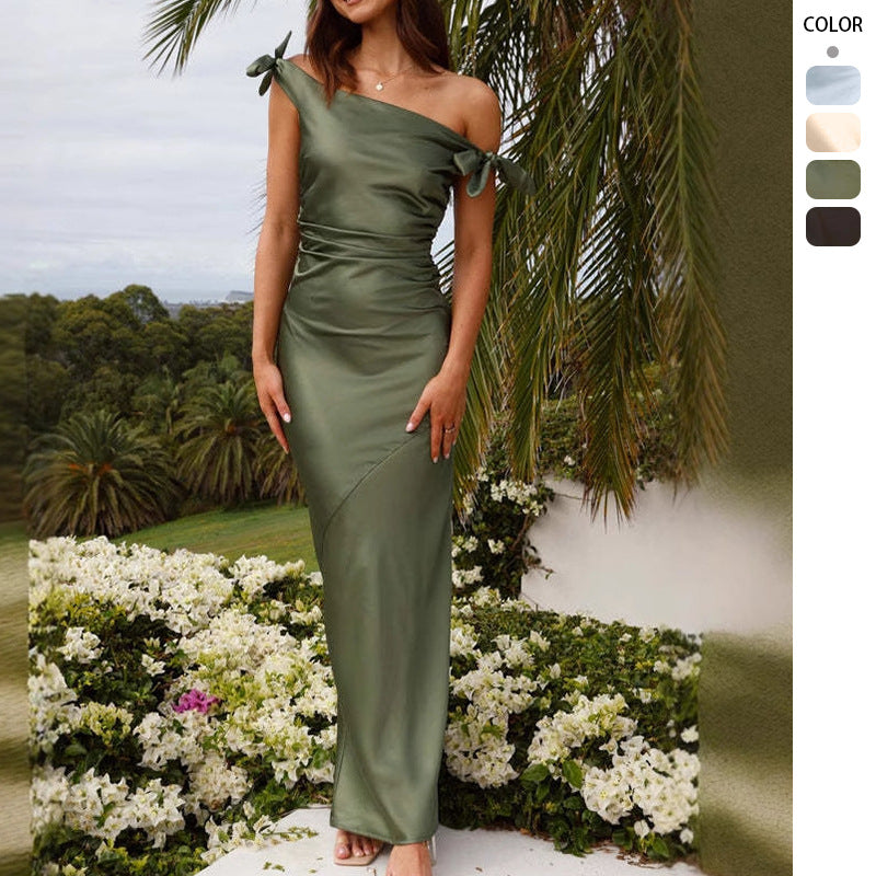 Off-the-shoulder Halter-neck Stretchy Form-fitting Bodycon Dress With Tie Details