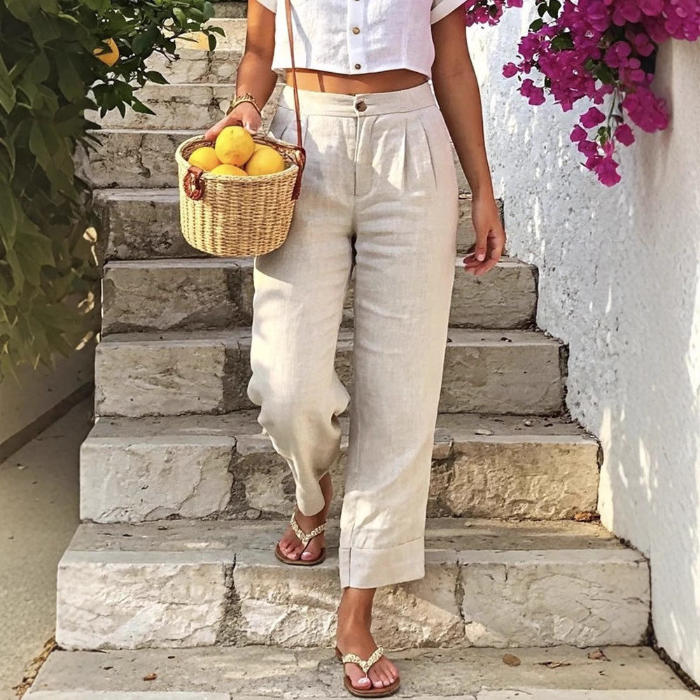 Women's Cotton-Linen Solid-Color Fashion Casual Everyday Pants