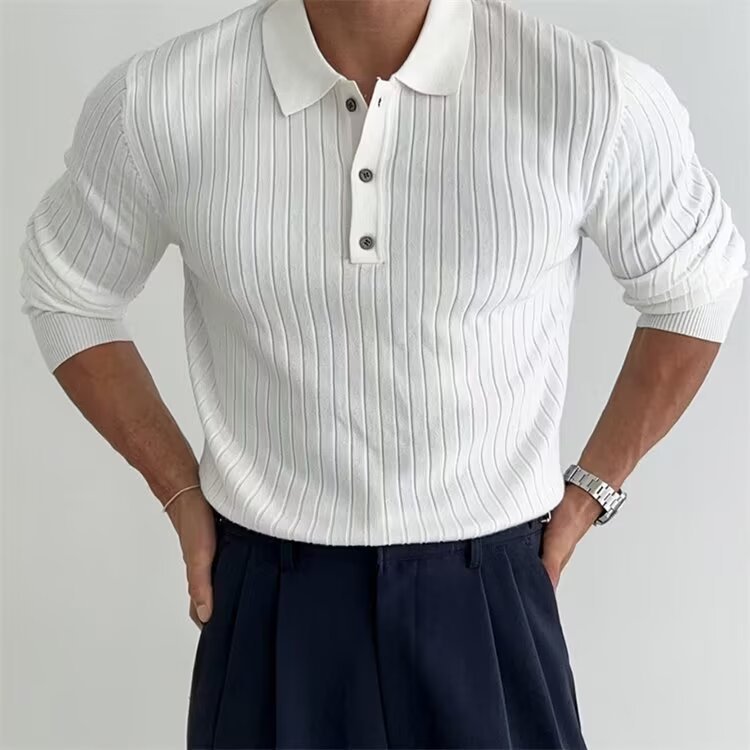 Revers Langærmet Sweater Til Mænd Trendy All-match