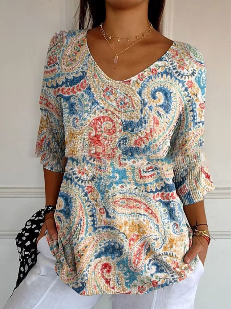Floral 3d Printed Women's V-neck T-shirt Printed Round Neck Short Sleeve