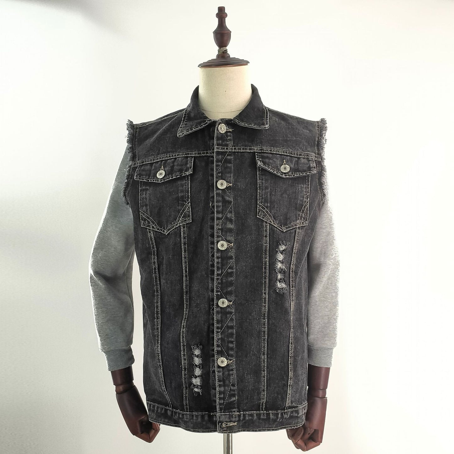 Motorcycle Motorcycle Denim Worn Printed Sleeveless Vest