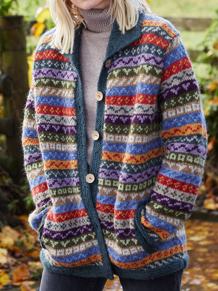 Digital Printing Winter Cardigan Long Sleeve Loose Sweater