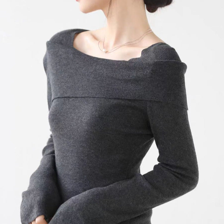 Gentle Temperament One-word Collar Lapel Knitwear Women's Autumn And Winter New Style