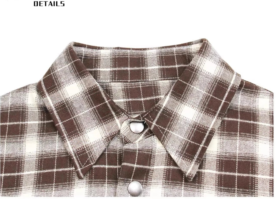 Lapel Retro Plaid Shirt Coat Top