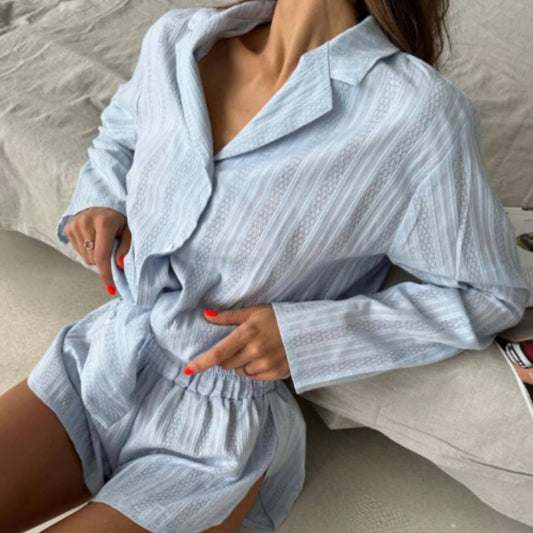 Womens Fashion Solid-Colored Shorts And Shirt Set