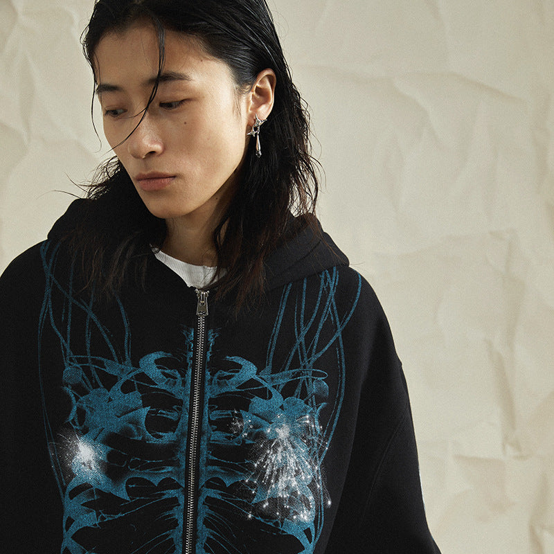 Dark Print High Street Hooded Fleece Zip-Up Sweatshirt