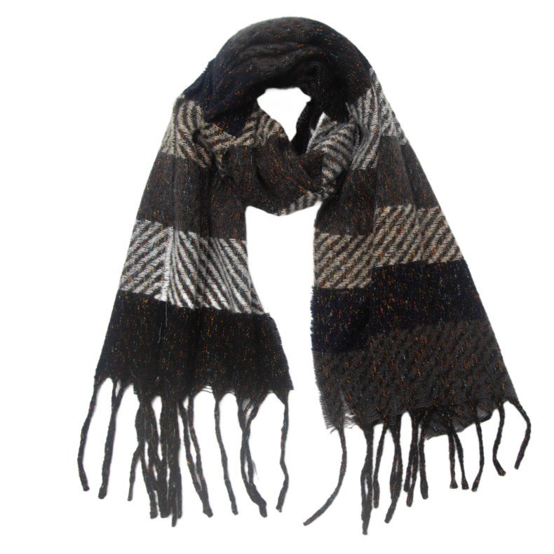 European And American Men's Women's Neck Warmer Striped Tassel Scarf