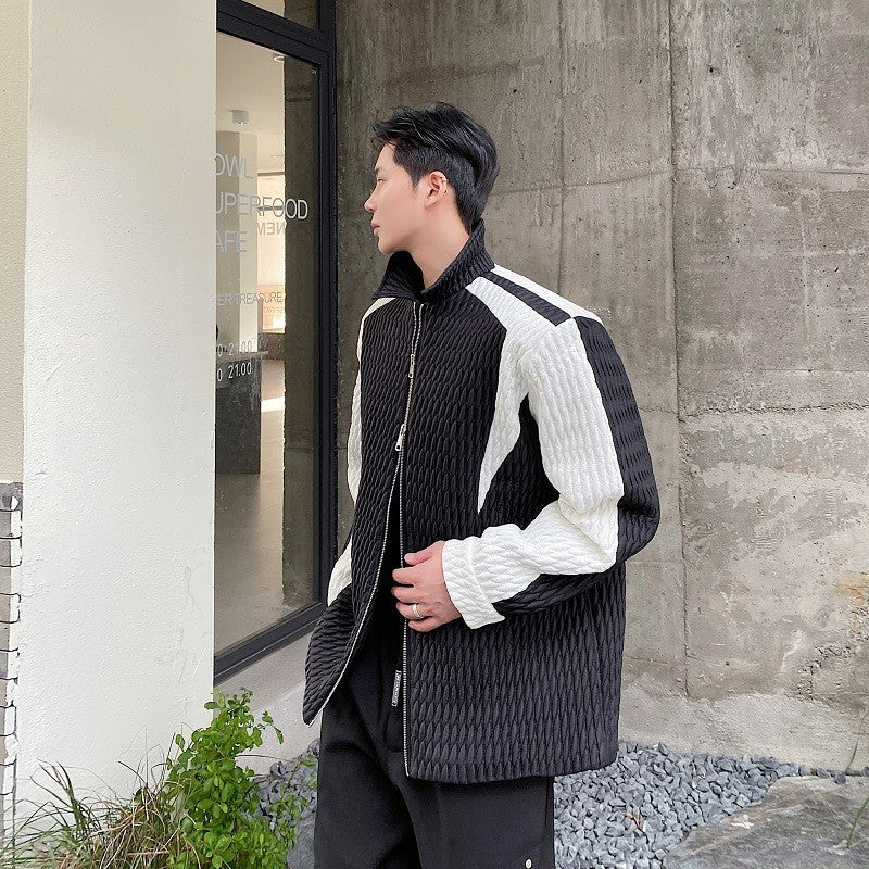 Men's Color Blocking Double Zippered Cotton Coat