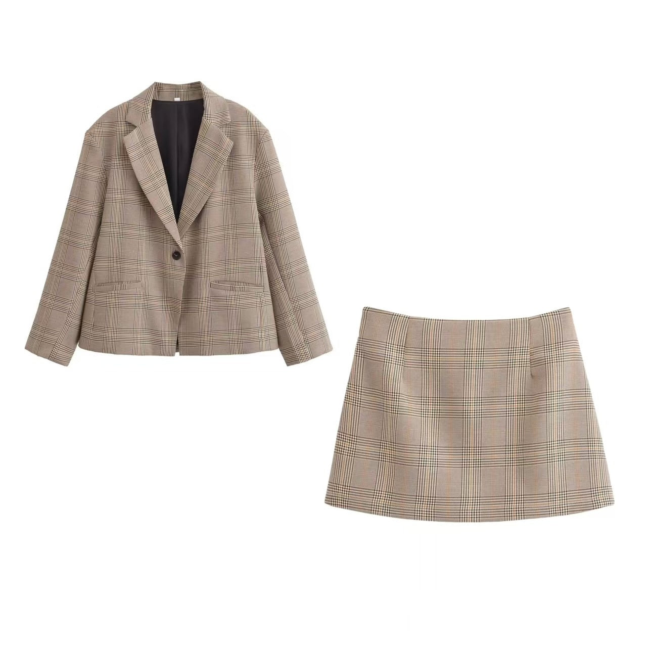 Autumn And Winter New Fashion Plaid Blazer Skirt Outfit