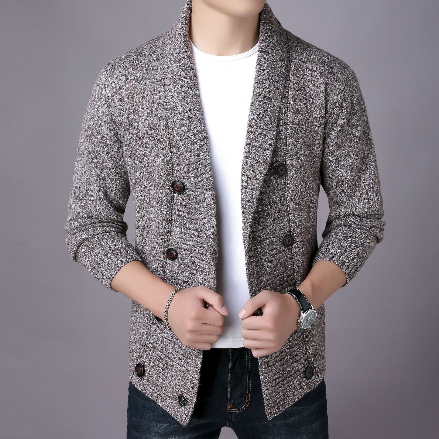 Men's Sweater Fashion Casual Youth Double Breasted Cardigan