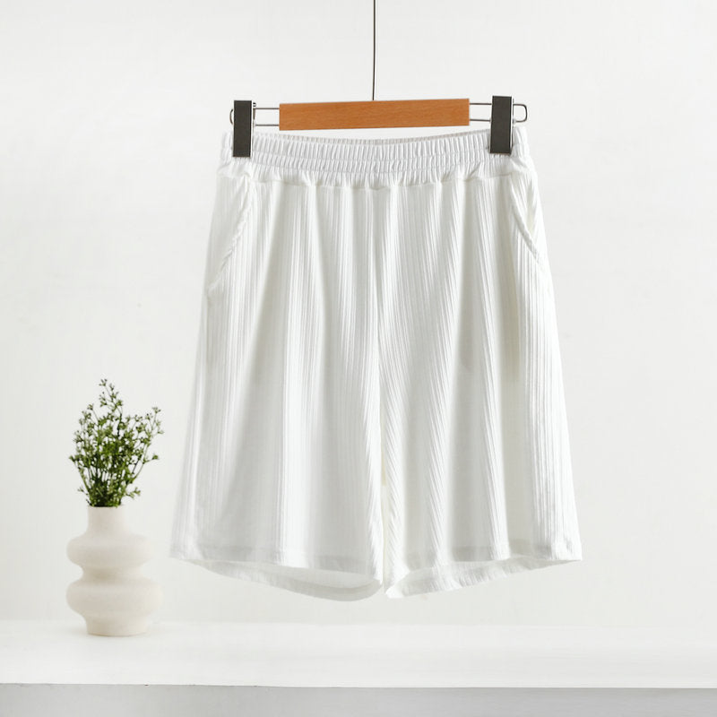 Pocket Shorts For Women, Summer Outerwear, High-waisted, Vertical Stripe Jacquard