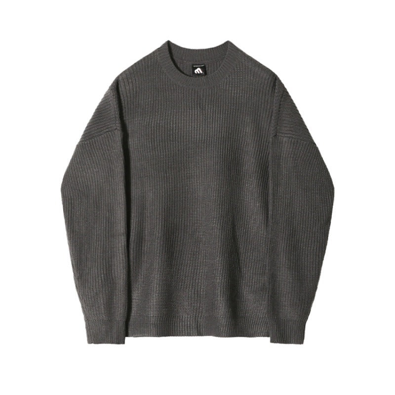 Crew Neck Men's Loose Slouchy Versatile Solid Color Sweater