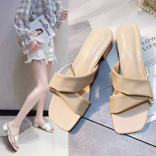 Women's Slope With Thick Heel Toe Square Sandals And Slippers