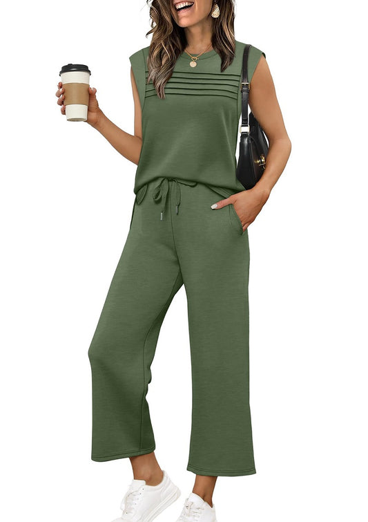 Fashionable Comfortable Casual Sweatshirt Vest Solid Color Set For Women