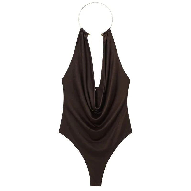 Pure Desire Backless Sexy Metal Decorative Halter Sleeveless Leotard