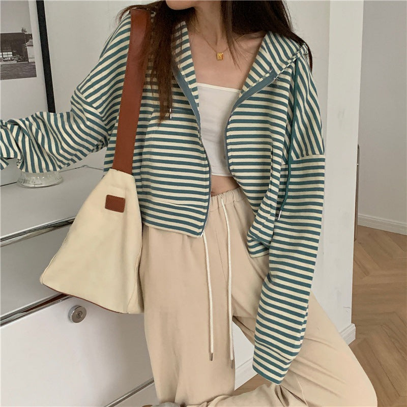 SpringAutumn Loose Long-sleeve Short Trendy Hooded Jacket
