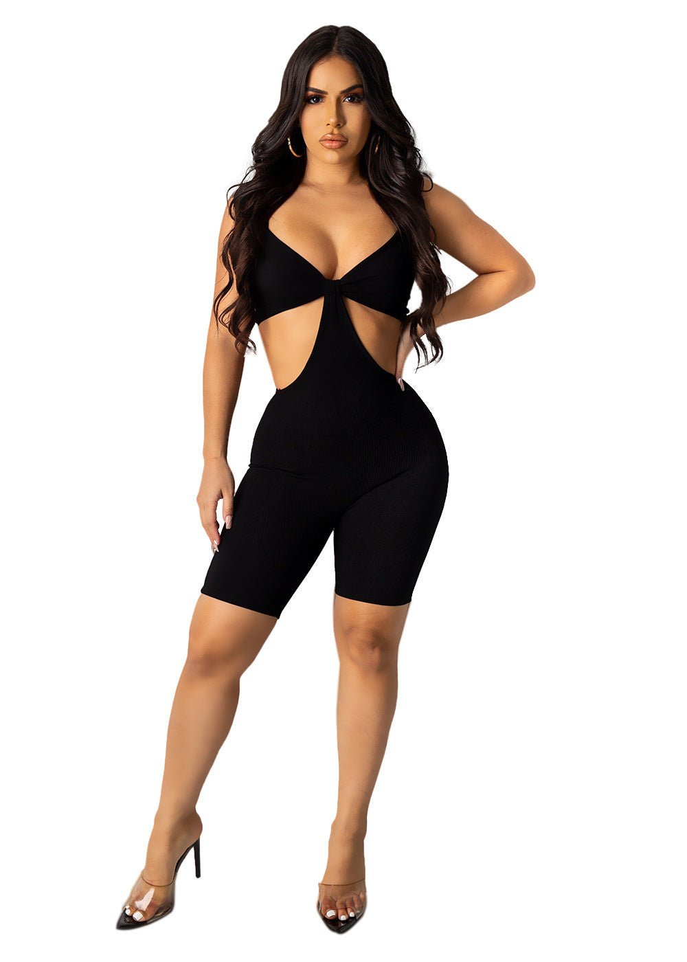 Women's Solid Color Pit Strip Tight Suspender One Piece Pants