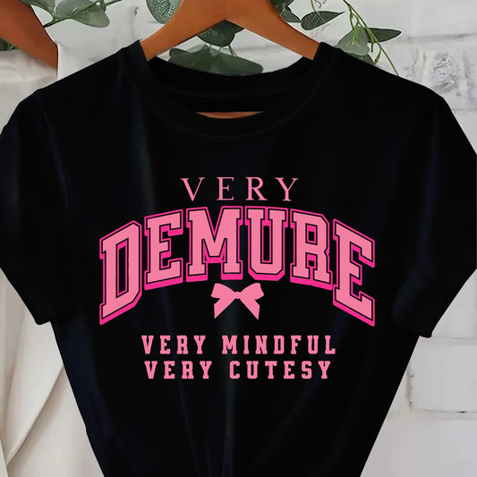 Women's Casual Round Neck Print And Bow Short Sleeve