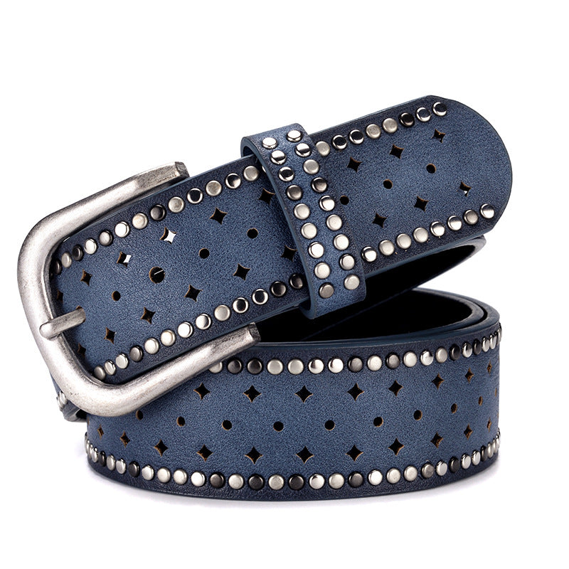 Rhinestone Rivet Alloy Pin Bucklea Fshion Casual With Jeans Belt
