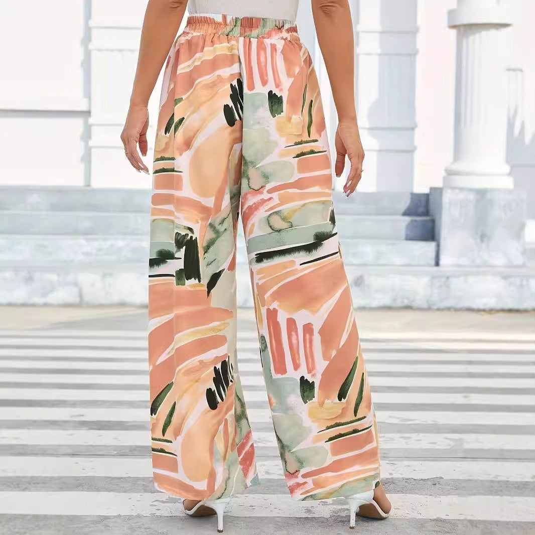 Women's Relaxed-fit Wide-leg Pants With Elastic Waist Soft Drape And A Luxurious High-end Vibe