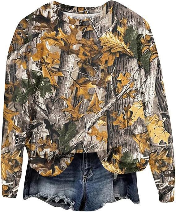 Camouflage Sweatshirt Maple Leaf Printed Crew Neck Sweatshirt