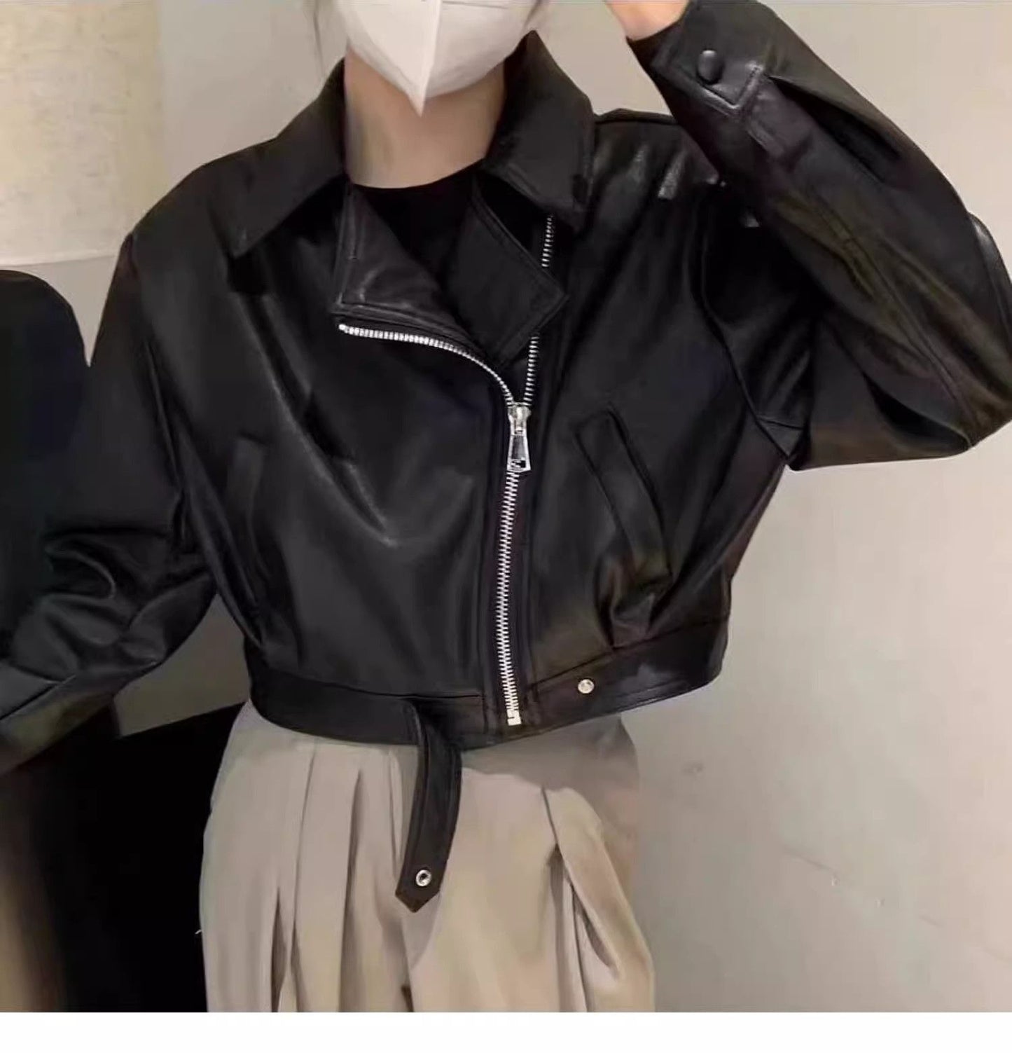 Fashionable And Versatile Slim-fit Biker Leather Short Jacket