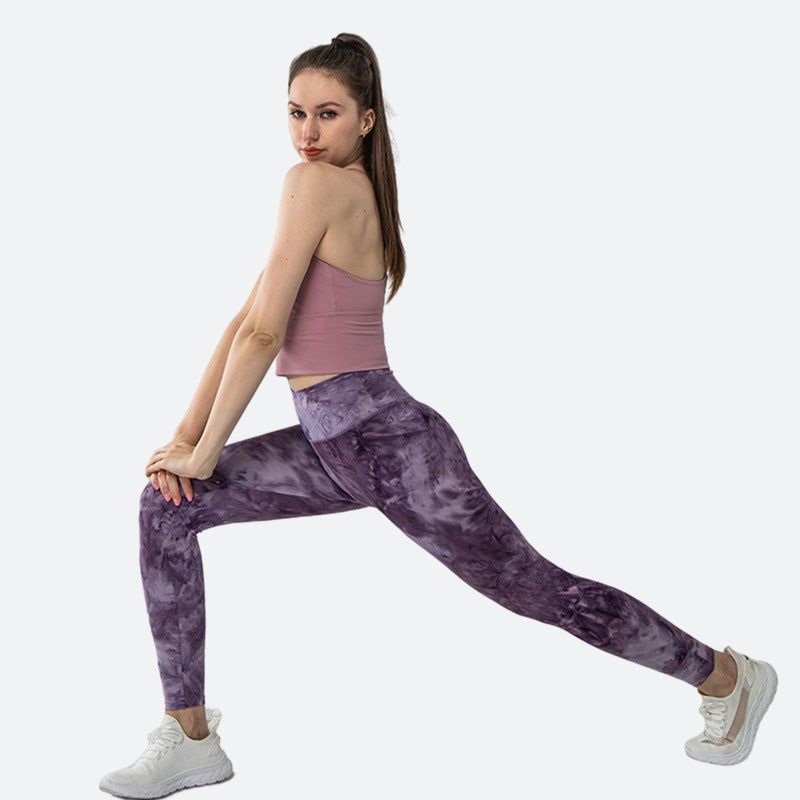 Tie-dye Printed Yoga Pants Summer High Elastic Nude Running Fitness