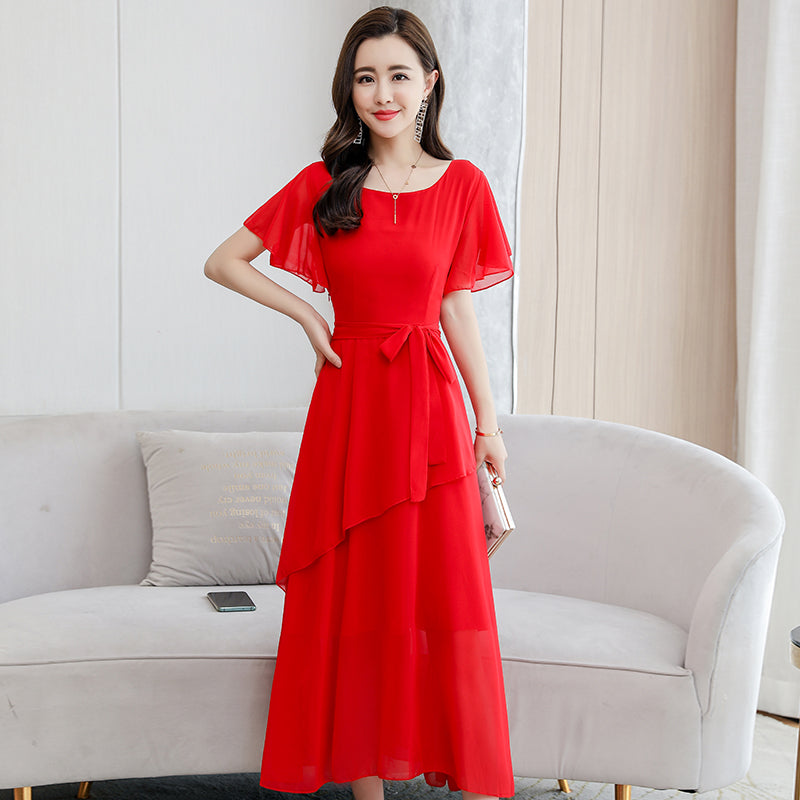 Short Sleeved Chiffon Sweet Dress For Women
