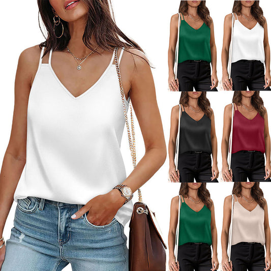 Ny ensfarvet V-hals camisole løs T-shirt