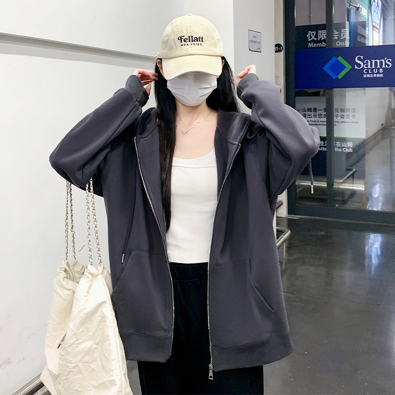 Hooded Loose All-matching Zipper Cardigan Sweater