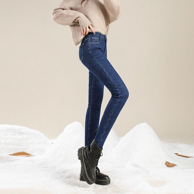 Womens High-waisted Fleece-lined Extra-thick Denim Jeans
