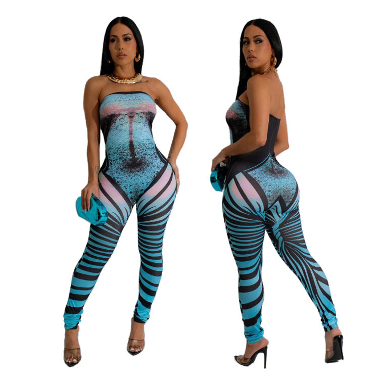 Digital Printing Fashion Personality Tube Top Jumpsuit