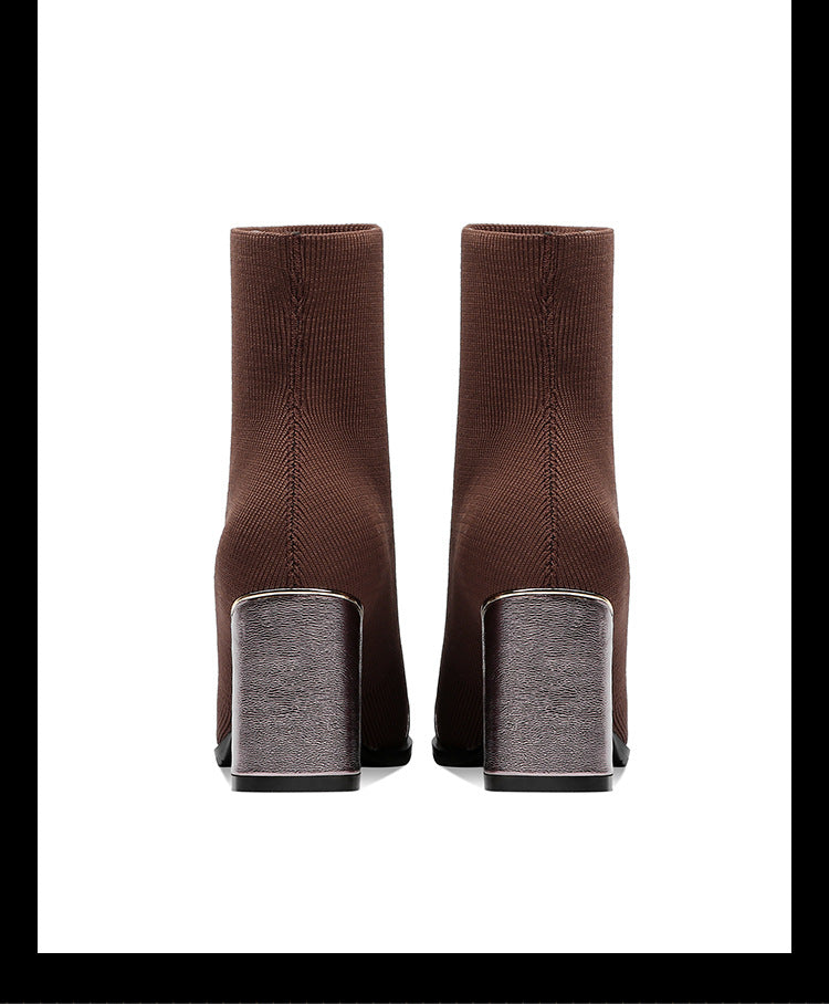 Women's Shoes Thick Heel Martin Boots Short Elastic Socks Boots